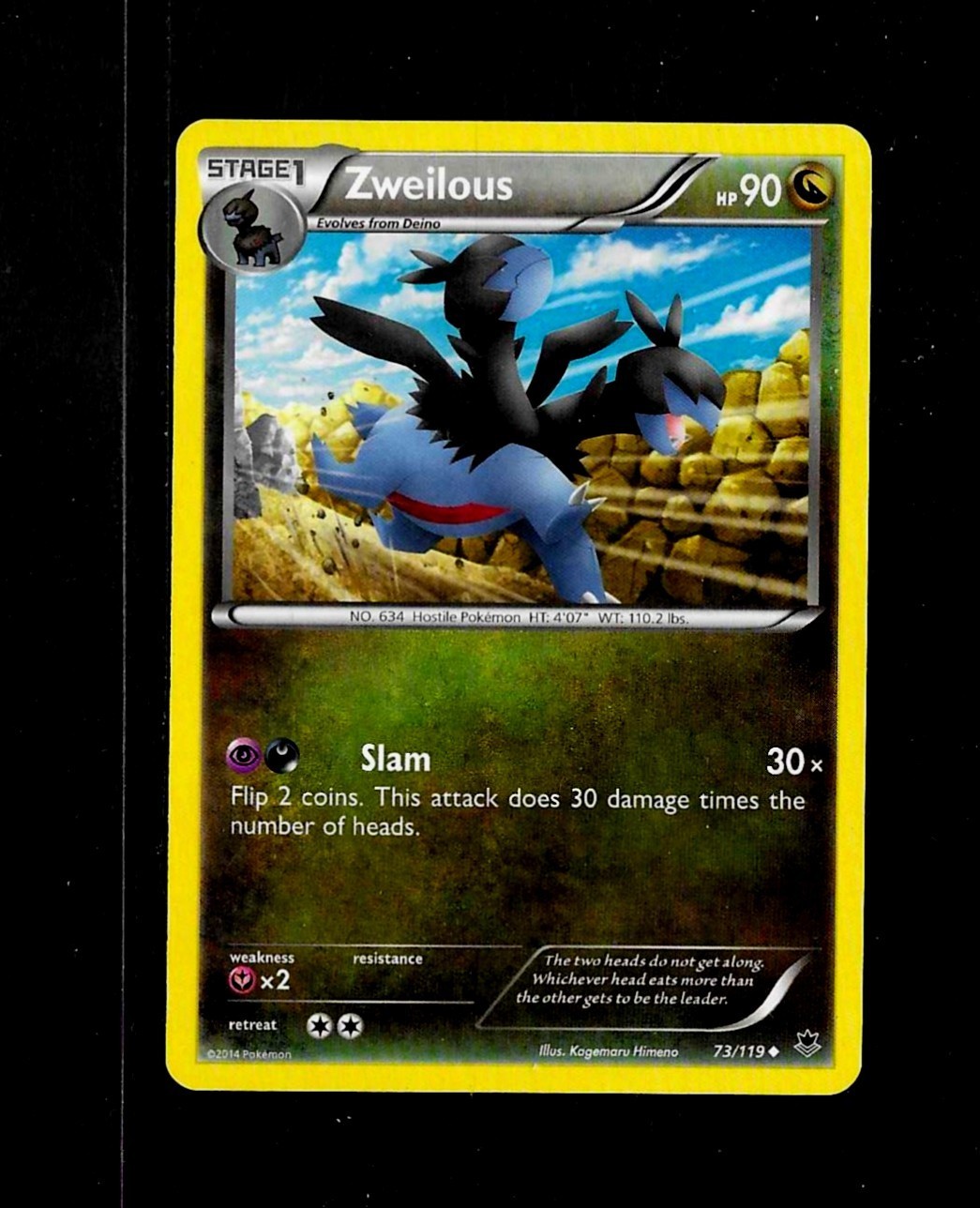 Pokemon Card Zweilous  - # 73/119- Stage 1- 90HP -2014 -NM