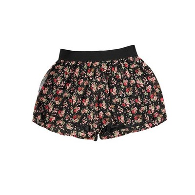 Express Women's Black Floral Flowy Shorts Sheer Lined Elastic Waistband Size XS