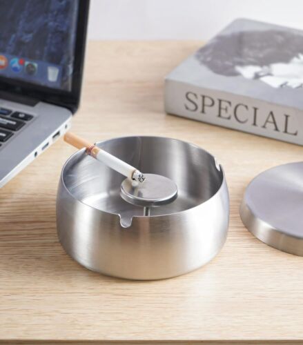 Stylish Stainless Steel Smell-Proof Ashtray with Lid - Windproof, Odorless, I... - Picture 3 of 9