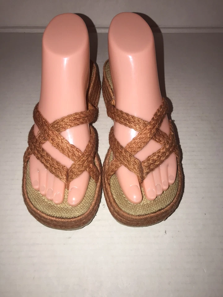 Sandalias De Colección Años 90 Clasificadas Y2K Naranja Rafia Yute Cáñamo Plataforma Trenzada Talla 7 Foto 4 de 4