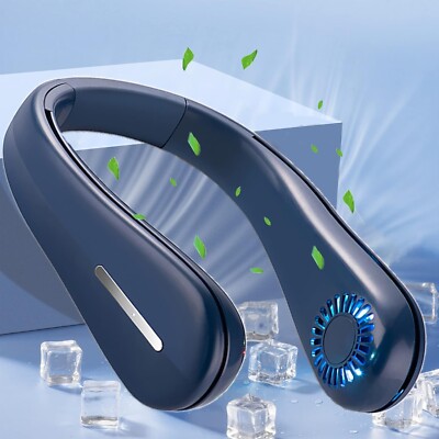 Tragbarer Nackenventilator, LED-Licht, 3 Stufen, 360° kühlend, USB, Tiefblau