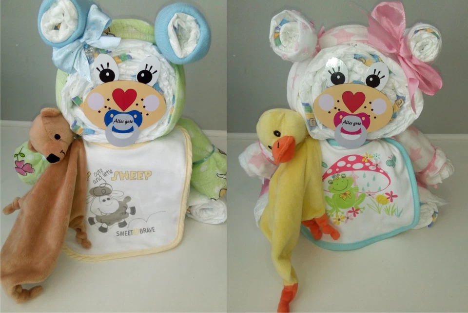 CSS Windeltorte Windel Geschenk zur Geburt, zum Baby, Taufe Jungen Mädchen, Teddybär