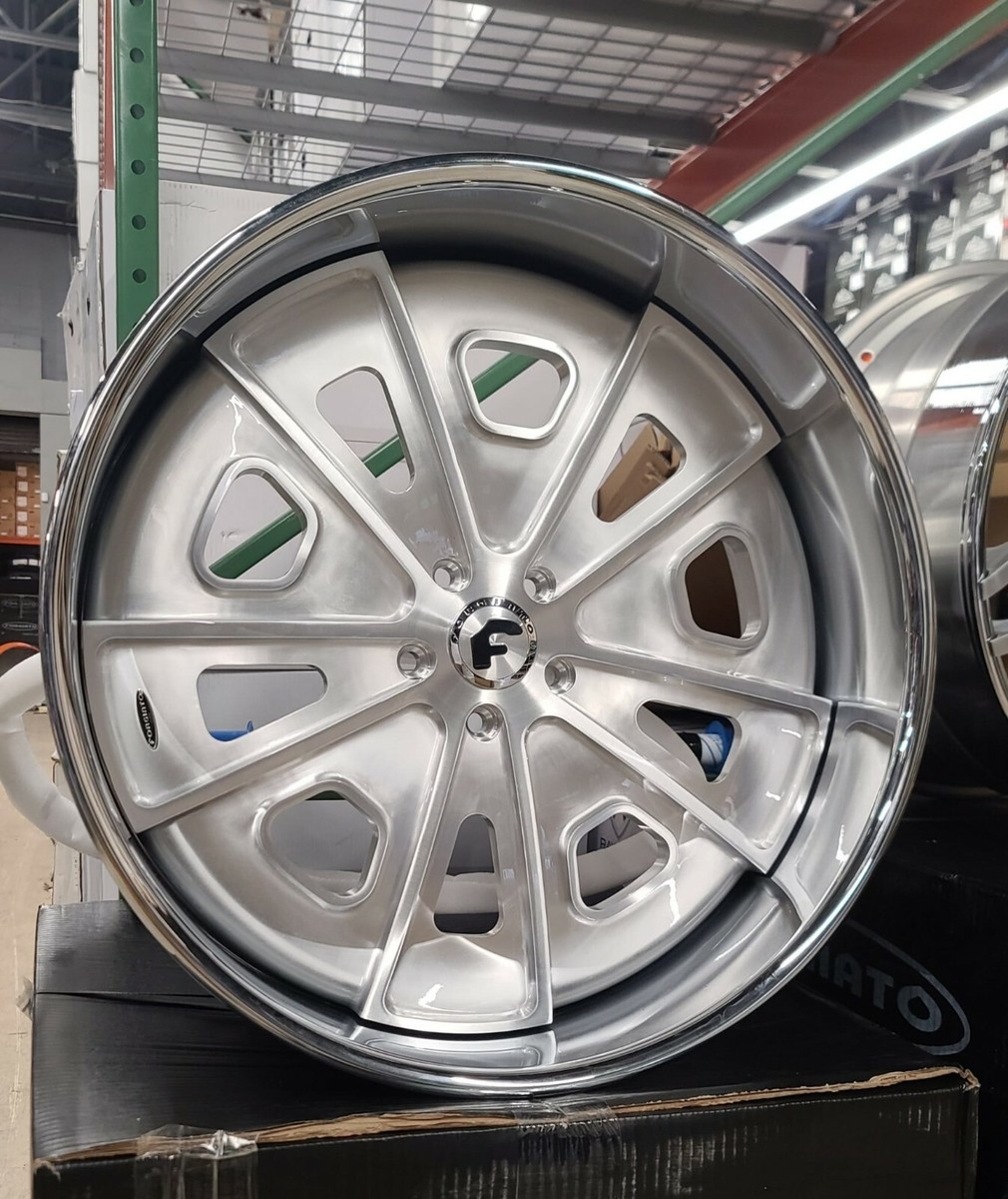 24 Inch Forgiato Rims 24x10 Brushed Face Chrome Lip Wheels BP
