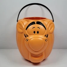 Vintage Disney TIGGER Pumpkin Pail Halloween Loot Candy Bucket Orange Blow Mold