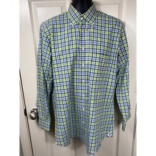 Peter Millar Button Down Shirt Plaid Checkered Long Sleeve Cotton Neck Size 16