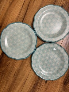 The Pioneer Woman Hyacinth Dinner Plates Set of 3 Teal Blue 10.5"