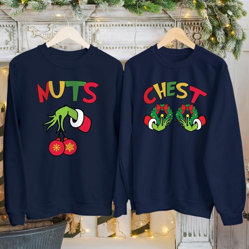 Sudadera de Navidad a Juego con Tuercas en el Pecho Pareja Divertida Familia Vacaciones Navidad Jersey - Imagen 5 de 11