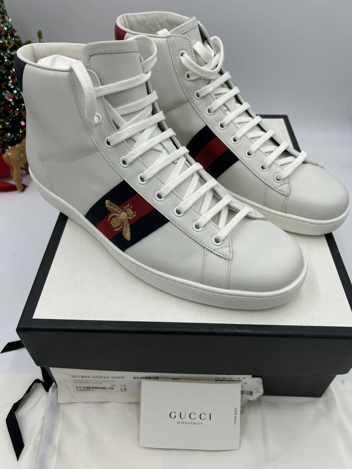 Baskets montantes homme Gucci ace Bee en cuir taille 12 made in Italy