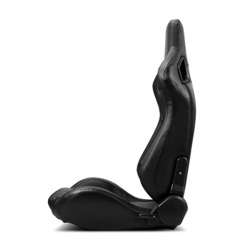 2 x BLACK/SIDE CARBON FIBER MIX PVC LEATHER L/R RACING CAR SEATS + SLIDER - Picture 4 of 9