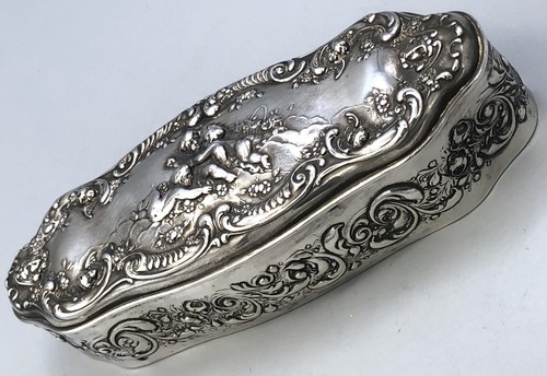 Antique Gorham Sterling Silver Dresser Box # B 465 with Cherub Design 6.75"