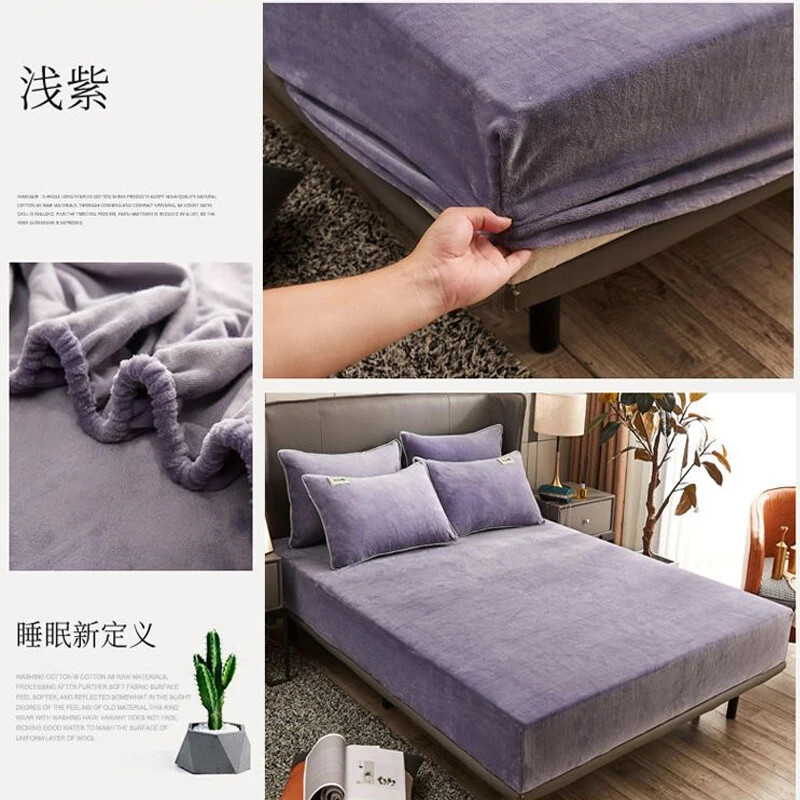 Plush Warm Fitted Bed Covers Mattresses Protective Covers Non Slip