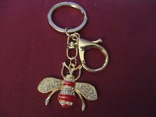 Mint Bee W/White Rhinestones Also Red Stripes Purse Charm/Keychain