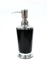NEW BLACK PORCELAIN SILVER CHROME METAL KITCHEN,BATHROOM SOAP DISPENSER