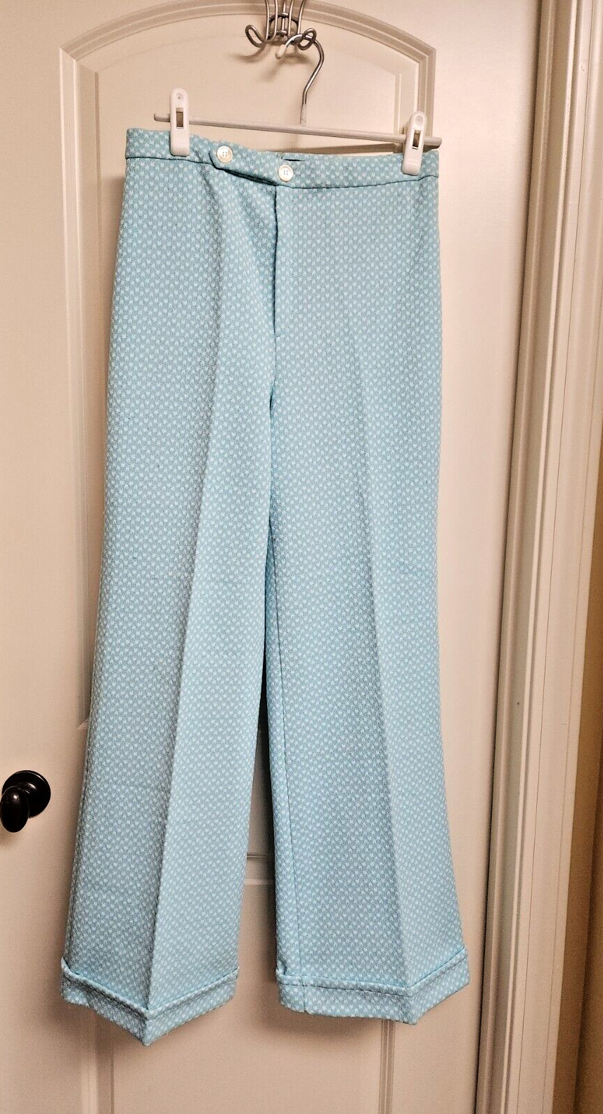 70s Vintage Double Knit Aqua Blue White Polyester Wid… - Gem