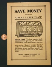 1920s Cleveland Ohio Paramount Pennsylvania Auto Oil Co. brochure Great Lakes --