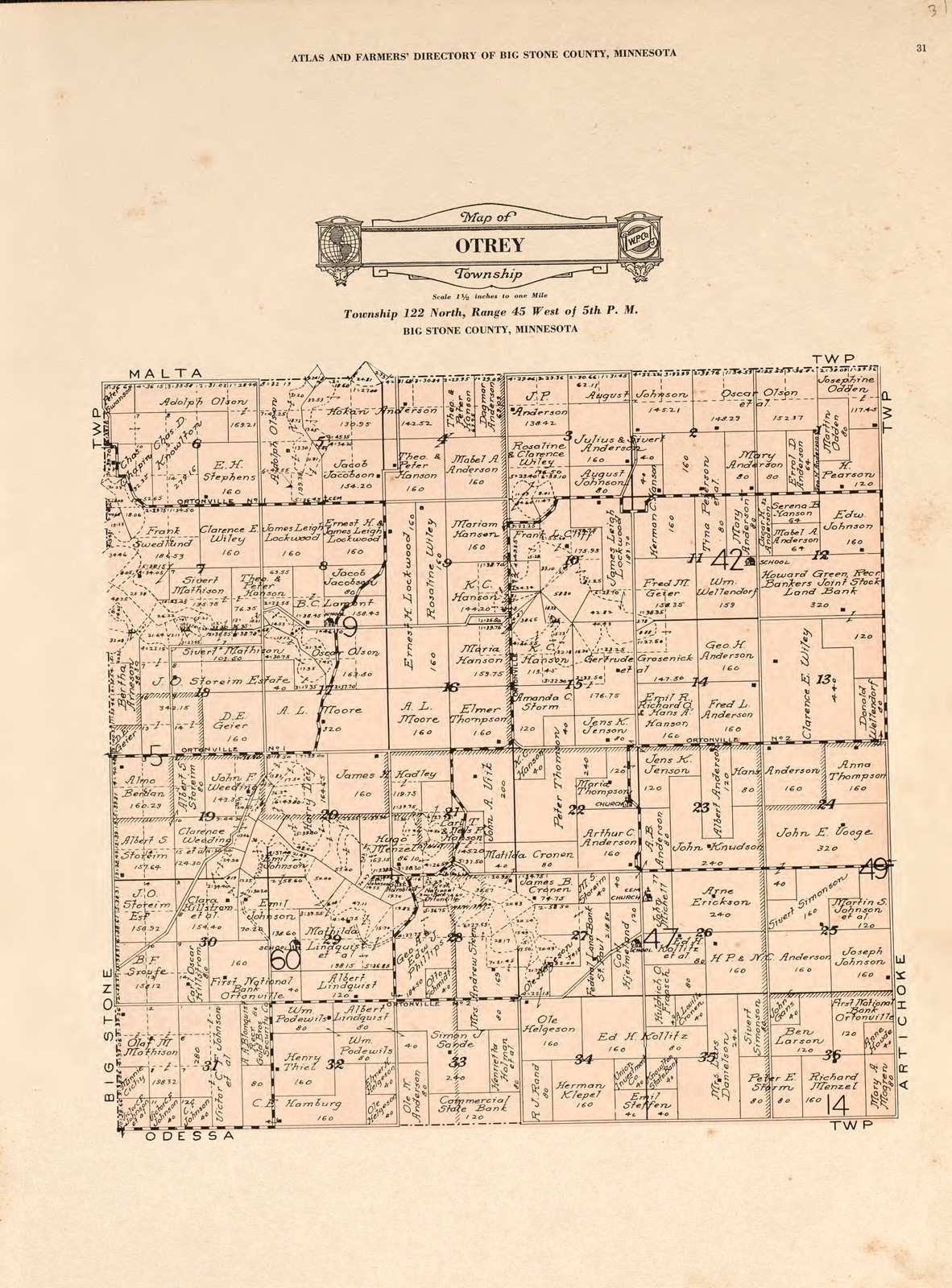 1931 Atlas BIG STONE COUNTY plat maps MINNESOTA GENEALOGY history Land