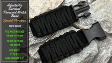 20 22mm Black Adjustable Survival Paracord Watch Band -Fits 7" to 8" Wrist only