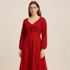Odd Molly XS Red Cotton Embroidered Maxi Dress Sample Cottagecore Boho Romantic