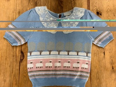 Vtg Touchy Subject Cotton Pullover Sweater Lace Collar Sheep Size M 