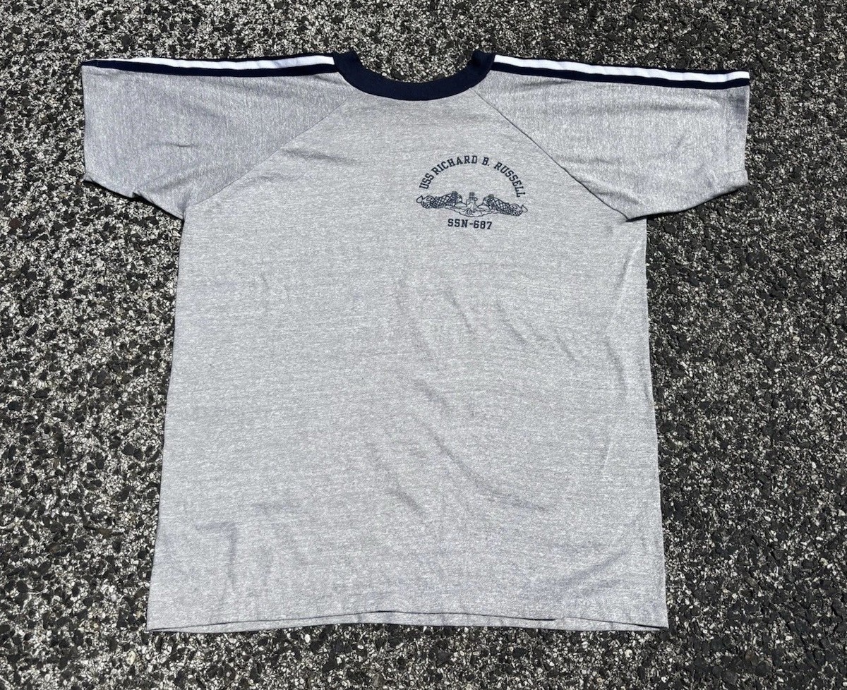 VTG 70s Velva Sheen Military Submarine Tee.killer Logo.ringer Collar.LG