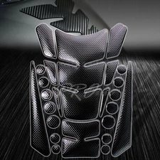 3D 24-Piece Custom Fuel/Gas Tank Pad Protector Decal/Sticker Black+Glossy Black