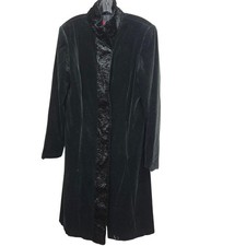 Vintage JS Collections Coat Large Black Velvet Faux Fur Trim Long Evening opera