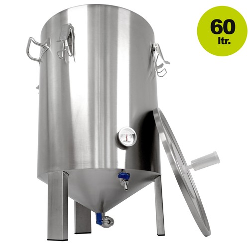 Edelstahl Gärbehälter Gärtank Fermenter 60 Liter Restauslauf Innen-Thermometer