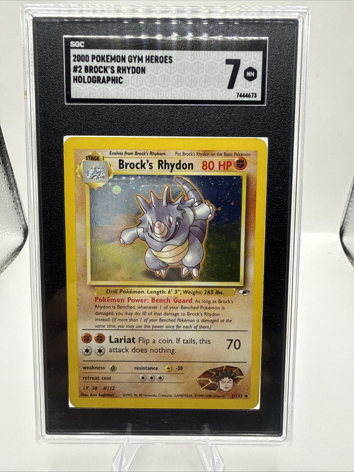 2000 Pokemon Gym Heroes Unlimited #2 Brock's Rhydon Holo SGC 7 NM