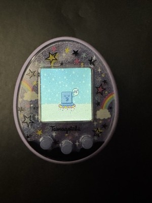 Tamagotchi ON Original Virtual Pet Electronic Device Purple Shell Rainbow Stars