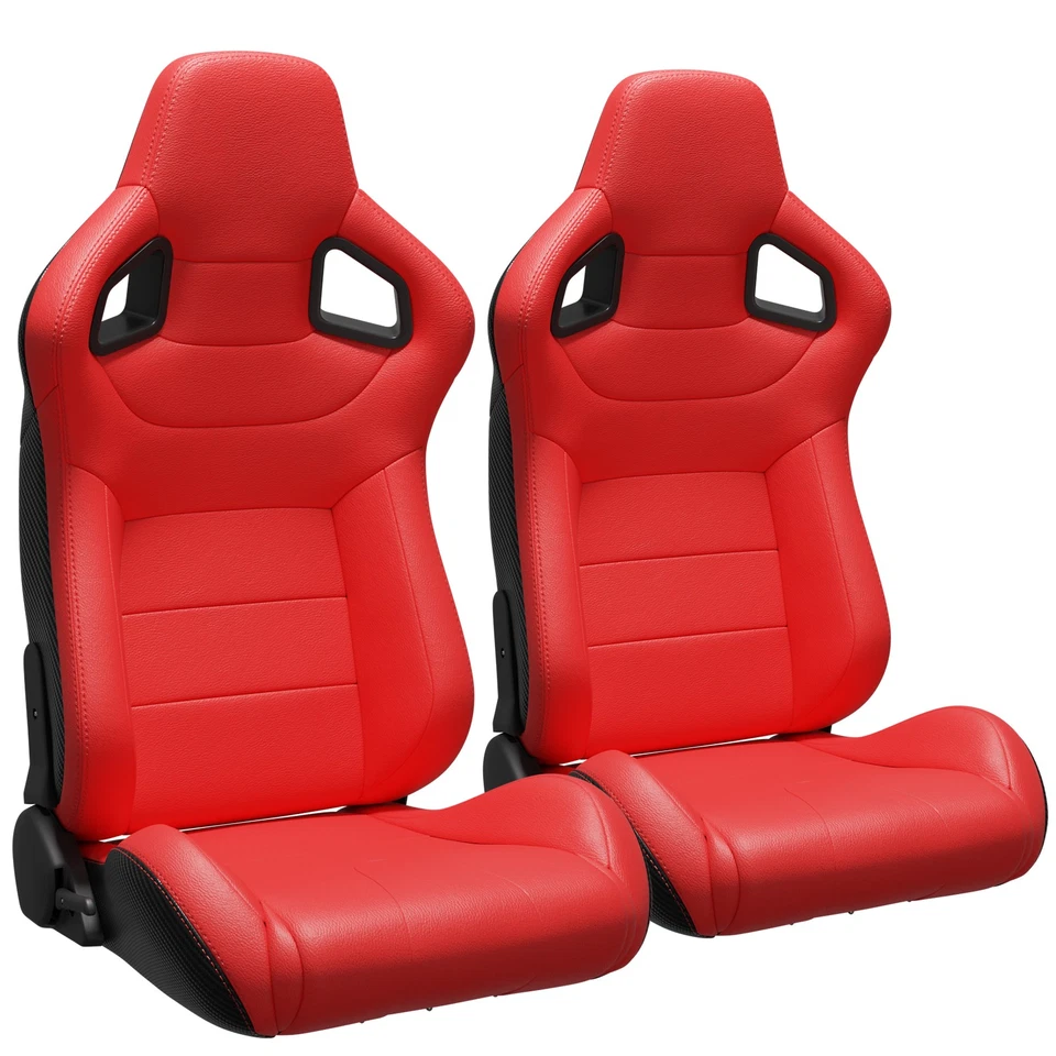 For BMW Pair Reclinable Bucket Racing Seats w/ Slider Adjustable PVC Leather - Image 4 of 4