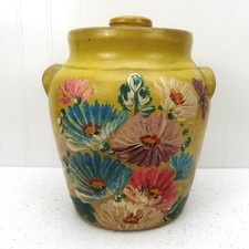 Ransburg Pottery Vintage handpainted Floral Cookie Jar crock Planter vtg 1930s