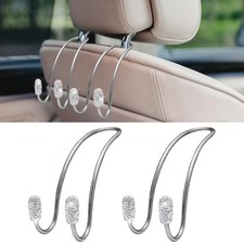 2PCS Car Headrest Hook Hangers, Bling Stainless Steel Car Backseat Holder, St...