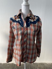 Rockabilly Pearl Snap Button Up Shirt Kenny Rogers Red Plaid, Size 9/10