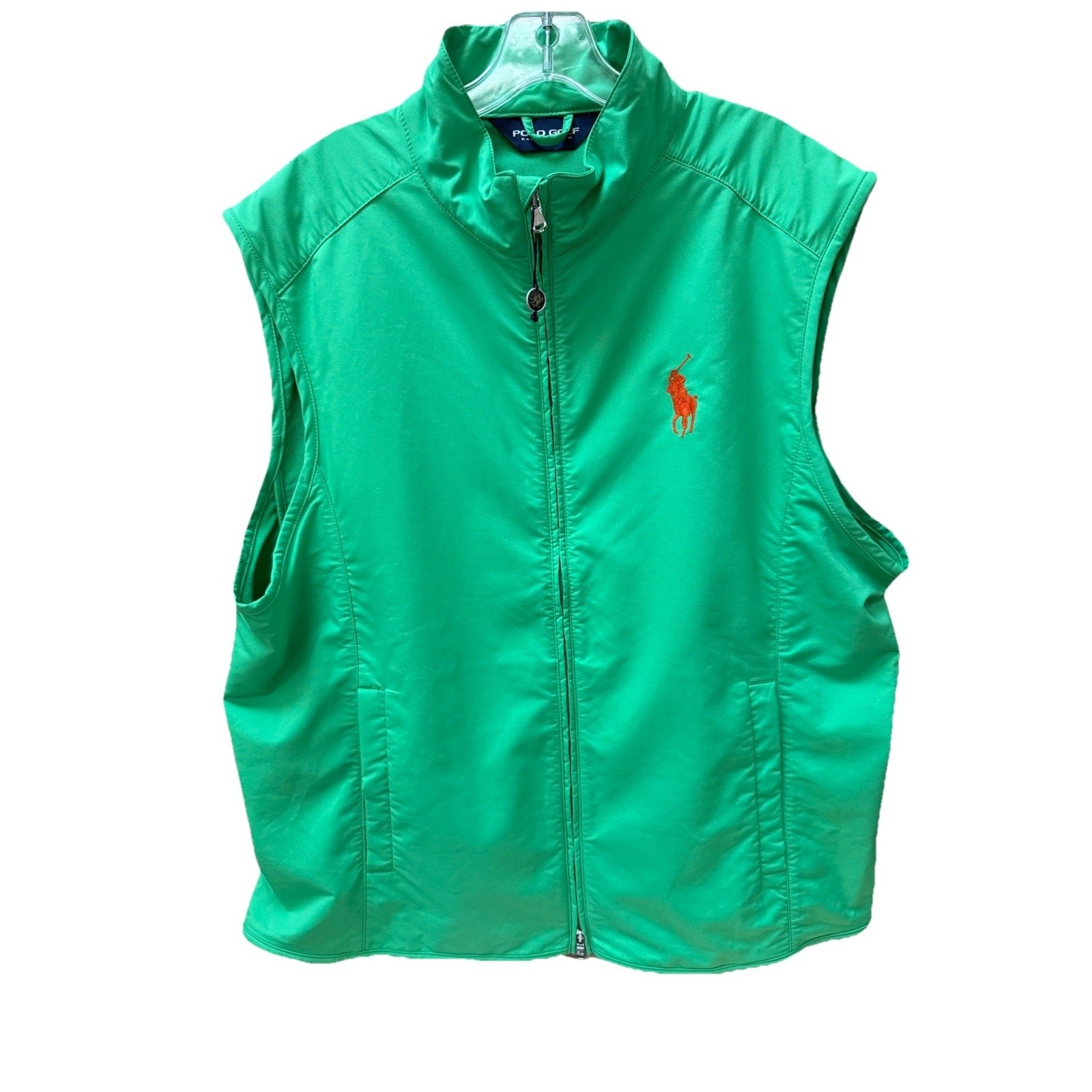 Polo Golf Ralph Lauren Gilet Uomo XL Verde Zip Up Giacca Senza Maniche BIG PONY