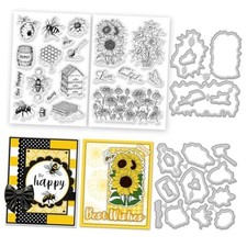 40Pcs Bees Sunflowers Clear Stamps and Dies for Card Making Bee sunflowers