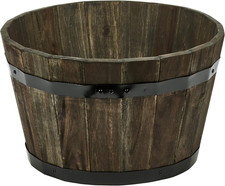 Rustic 18" Wood Barrel Planter with Handles - Brown Oil Finish