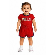 Polo Ralph Lauren Street Style Romper Girl 18M Red Graphic Logo Snaps
