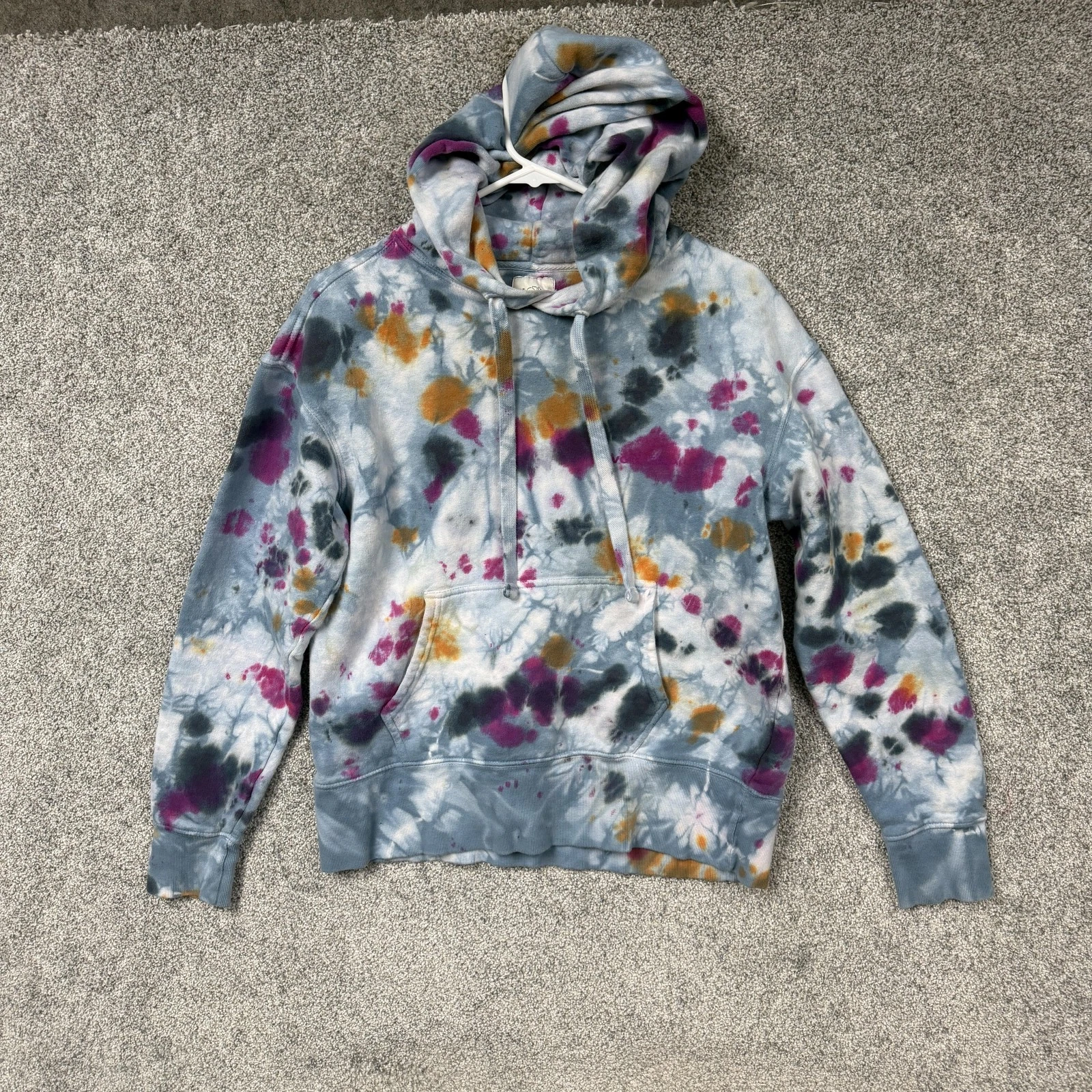 White Ella Hoodie Womens XS Multicolor Tie Dye Fleece Elephant Logo Cozy Hippie