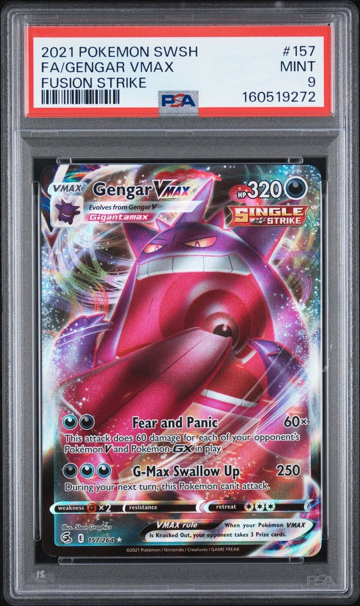 gengar vmax pokemon card price Pokémon Fusion Strike 271/264 PSA 10 – Grail Collectibles AZ This Gengar VMAX 2021 Pokemon Fusion Strike Secret Rare #271 PSA Authenticated 9 Card is not only a Secret Rare but also boasts a coveted PSA authentication grade of 9 Gengar VMAX · Fusion Strike