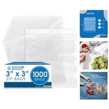 1000 Count 3” X 3” Clear Resealable Zip Bags - Durable & Food Safe Storage