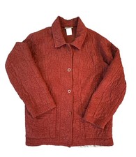 Coldwater Creek Womens S Quilted Red Floral Cotton Blend Jacket Button Up Casual