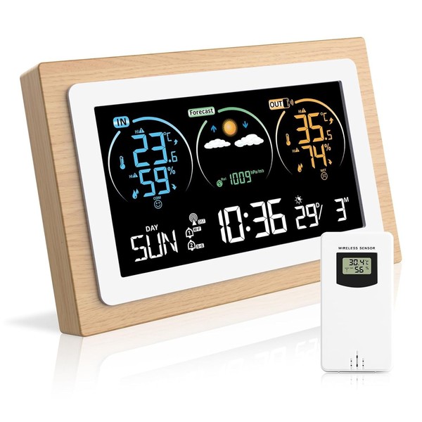 Funk Wetterstation Mit AußEnsensor Farbdisplay Funkuhr Wettervorhersage-image
