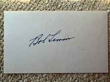 BOB LEMON SIGNED AUTOGRAPHED INDEX CARD Indians YANKEES HOF d.2000 Guaraneteed