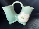 Weller Pottery Vintage Aqua Double Vase w/ Handle in the Wild Rose Pattern