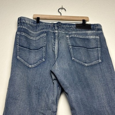 Y2K Linea Uomo Western Men 44x30 Denim Jean Pant Wide Straight Fit Punk Baggy