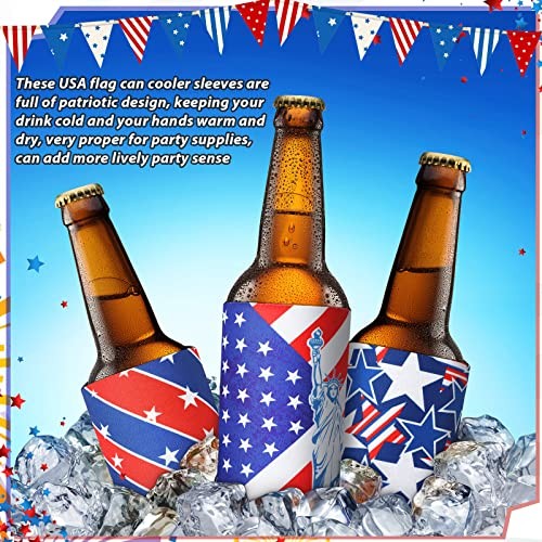 16 Pieces 4th of July Beer Can Sleeves Patriotic America Slim Beer Drink Can - Foto 8 di 8