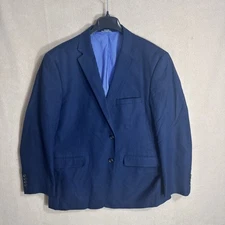 Crown & Ivy Blazer Mens 48R Blue Cotton Blend Stretch Motion Flex Hopsack Woven