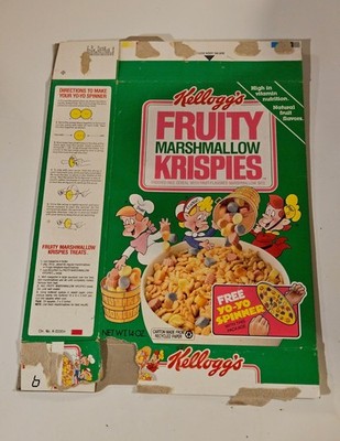 1987 Kellogg's Fruity Marshmallow Krispies Cereal Box Flat Yo Yo Spinner Promo