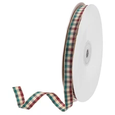 3/8 Inch 50 Yards Gingham Ribbon Plaid Ribbon, Red Green And Beige