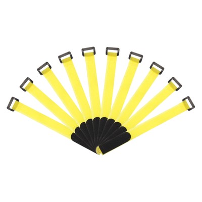 Fastening Hook and Loop Cable Tie 10 Inch x 13/16 Inch Reusable Yellow 10Pcs
